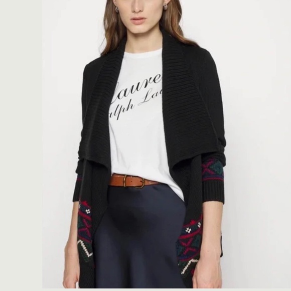 NWT Ralph Lauren Black Erindaria Aztec/ Fair Isle cardigan in size M - Picture 2 of 9